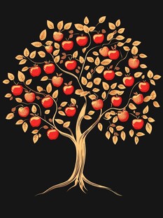 金色苹果树插画