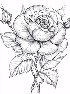 手绘单枝盛开的优雅玫瑰