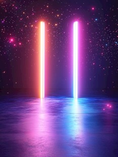 梦幻霓虹光柱星空场景