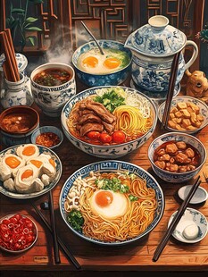 中式面食盛宴摆桌画面