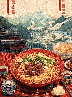 传统风味牛肉面美食插画