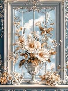 窗前花瓶中的优雅花卉