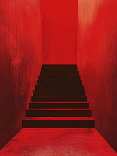红色空间中的黑色阶梯