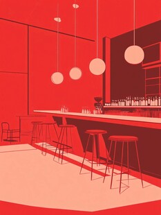 红色系现代风格酒吧场景