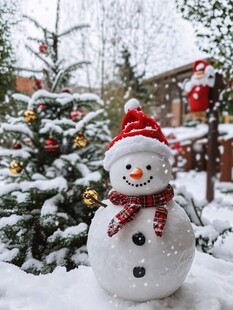 可爱雪人装点冬日圣诞景