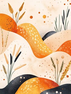 秋季田野抽象风插画