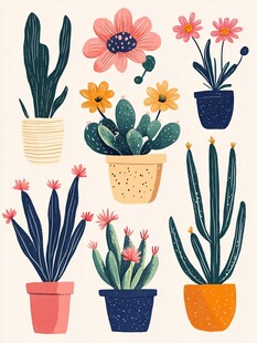 可爱盆栽插画集合