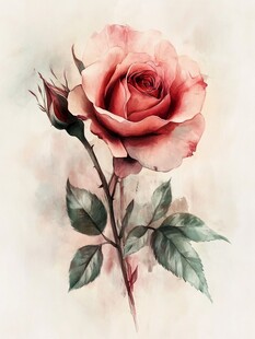 水彩绘粉色娇艳玫瑰花