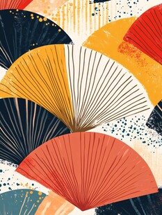 多彩折扇图案艺术插画