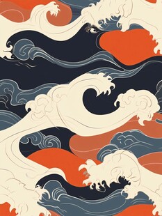 日式海浪图案艺术插画