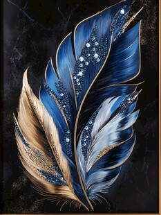 梦幻蓝金羽毛装饰画