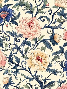 中式花卉复古风无缝图案