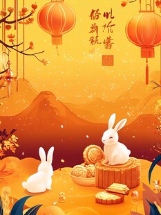 玉兔贺岁 中秋喜庆图景