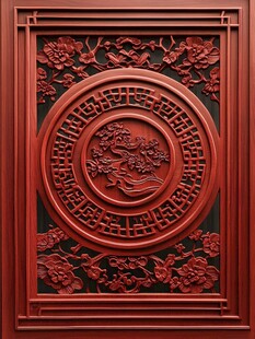 中式木雕花卉纹精美装饰板