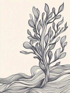 手绘线条风植物插画作品