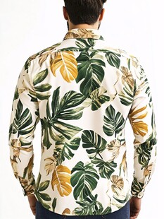 男士印花热带风长袖衬衫