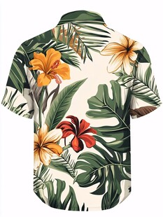 热带花卉印花短袖衬衫