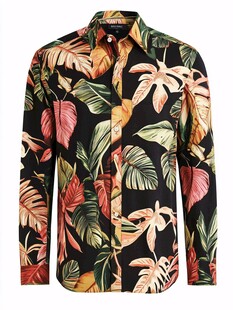 热带风印花长袖衬衫