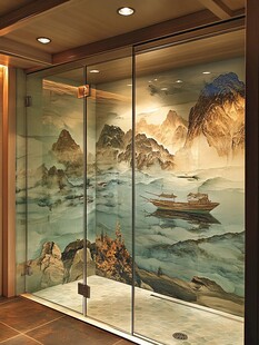 中式山水玻璃墙艺术装饰