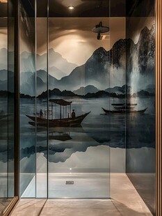 中式山水风淋浴间设计