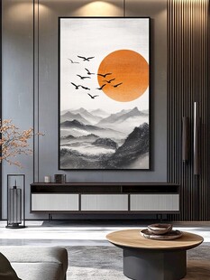 中式客厅山水飞鸟装饰画