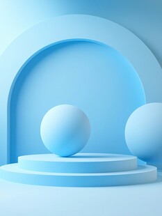 浅蓝色几何立体展示场景
