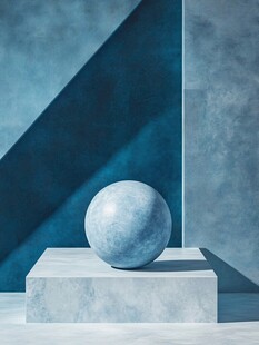 蓝色球体置于白色平台上