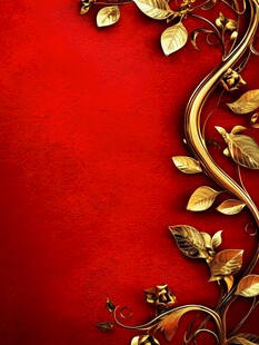 红底金色藤蔓装饰背景