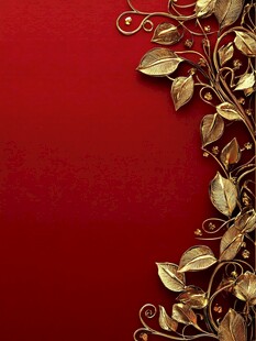 红底金叶装饰背景图