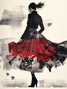 飘逸红裙女子的时尚风采