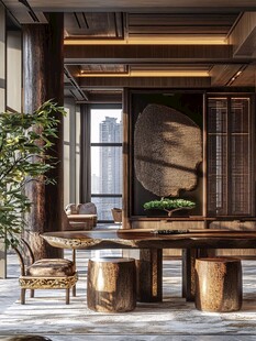 中式雅致茶室室内场景