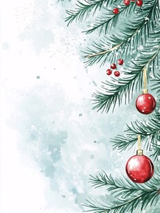 水彩风圣诞松枝装饰图