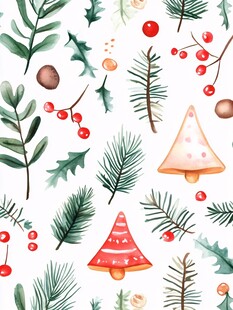 圣诞植物元素水彩插画