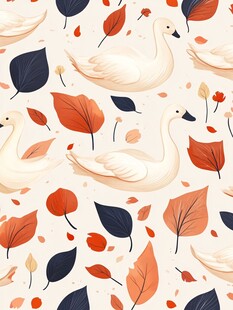 天鹅与秋叶的梦幻图案