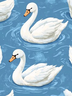 蓝水白鹅的优雅画面