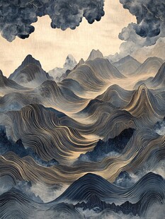 水墨山川云雾写意画卷