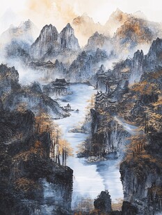 水墨山水间的古韵景致
