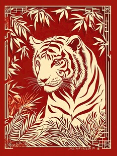 中式剪纸风老虎插画