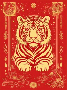 金虎贺岁喜庆中式插画