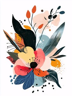 手绘多彩花卉插画