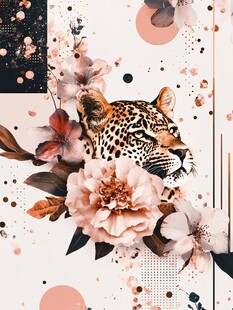 豹与花卉的梦幻艺术图景