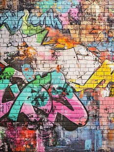 多彩街头涂鸦砖墙艺术