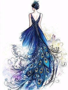 梦幻孔雀元素晚礼服设计图