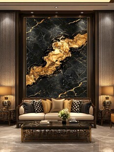 奢华客厅的黑金艺术背景墙
