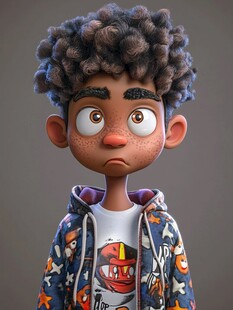 卷发萌娃的搞怪神情