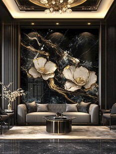 奢华客厅大理石花卉背景墙