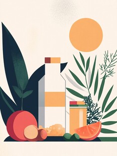 清新果蔬与饮品插画图