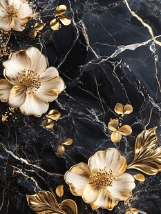 黑金大理石上的奢华花卉