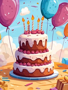 欢乐生日蛋糕与缤纷气球