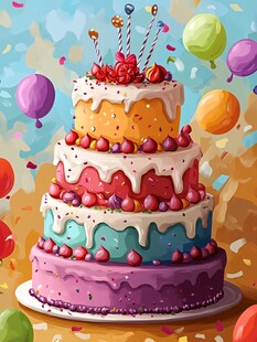 多层缤纷生日蛋糕插画